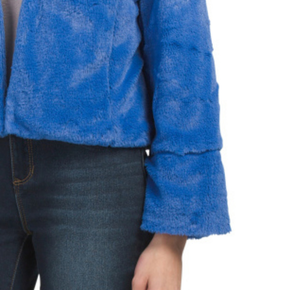 NWOT PAPERHEART Flare Sleeve Faux Fur Cobalt Blue Jacket size S - Picture 2 of 8